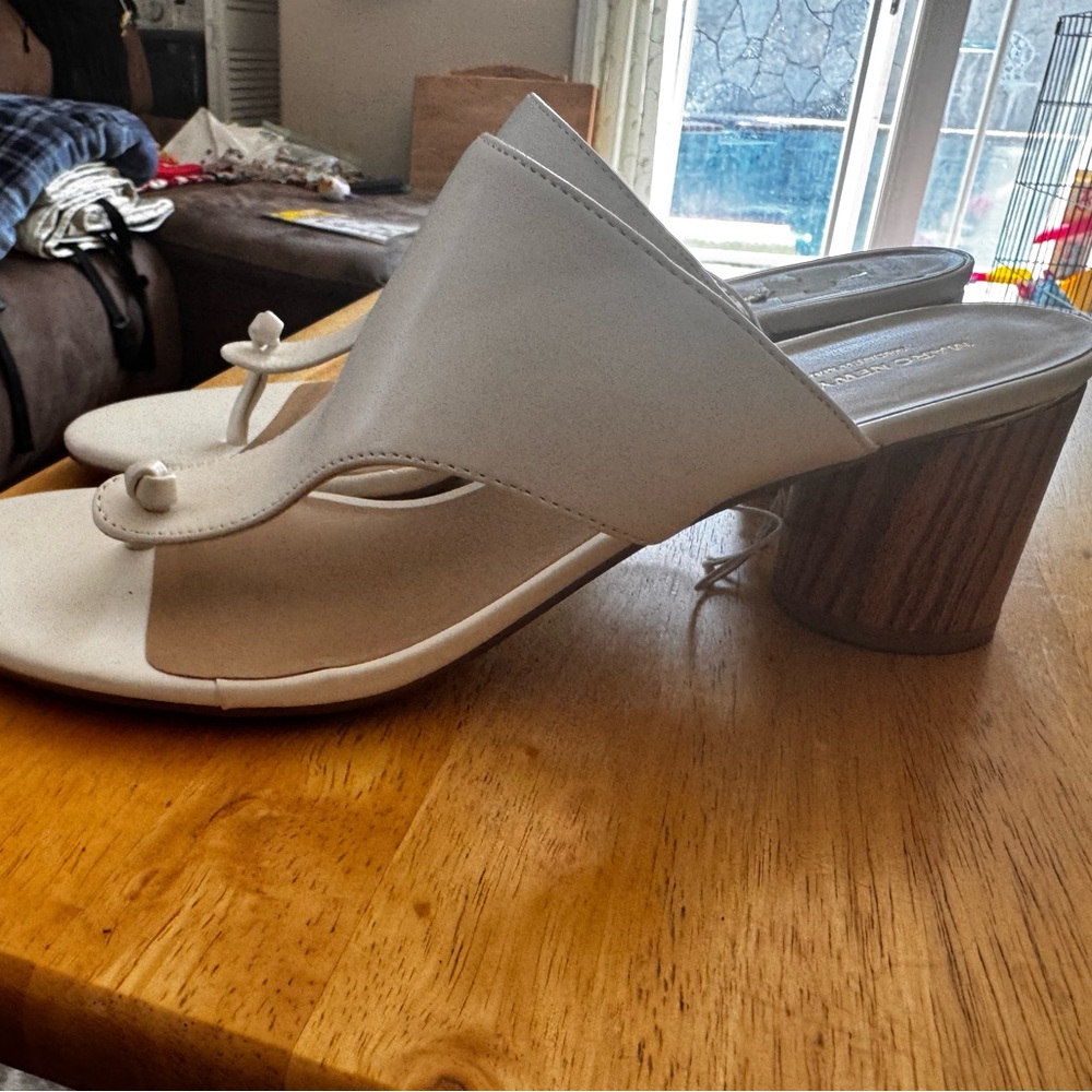 Marc New York / Andre Marc white leather open toe heels